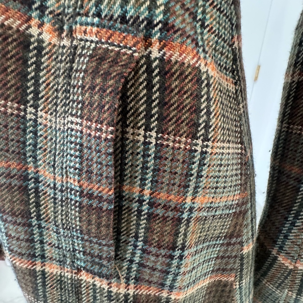 B B Dakota Plaid Pea Coat Size Small lined Green - Picture 4 of 17